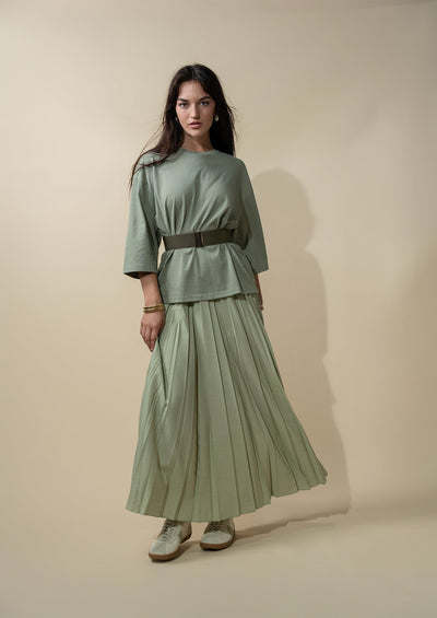 Oversized Boxy 3Q Sleeve Tee-Sage