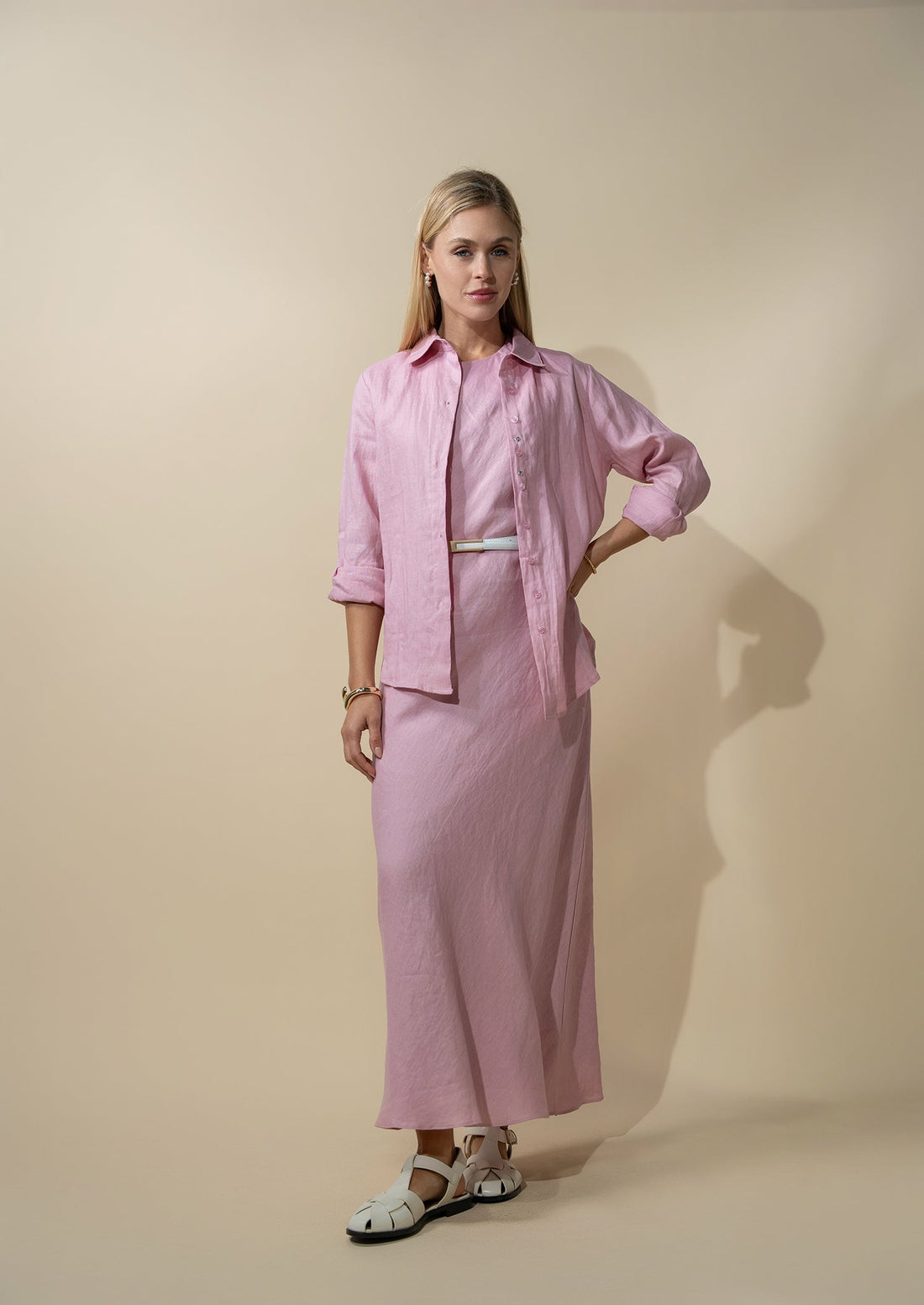 Linen Button Down Blouse-Blush