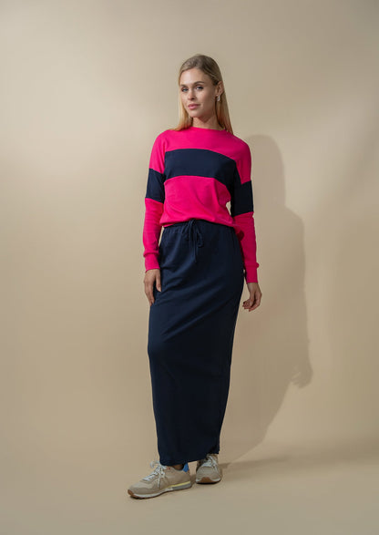 Straight Maxi Drawstring T-Shirt Skirt-Navy