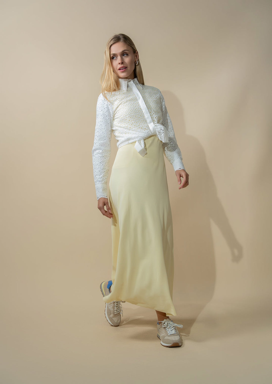 Eyelet Lace Button Down Blouse-White