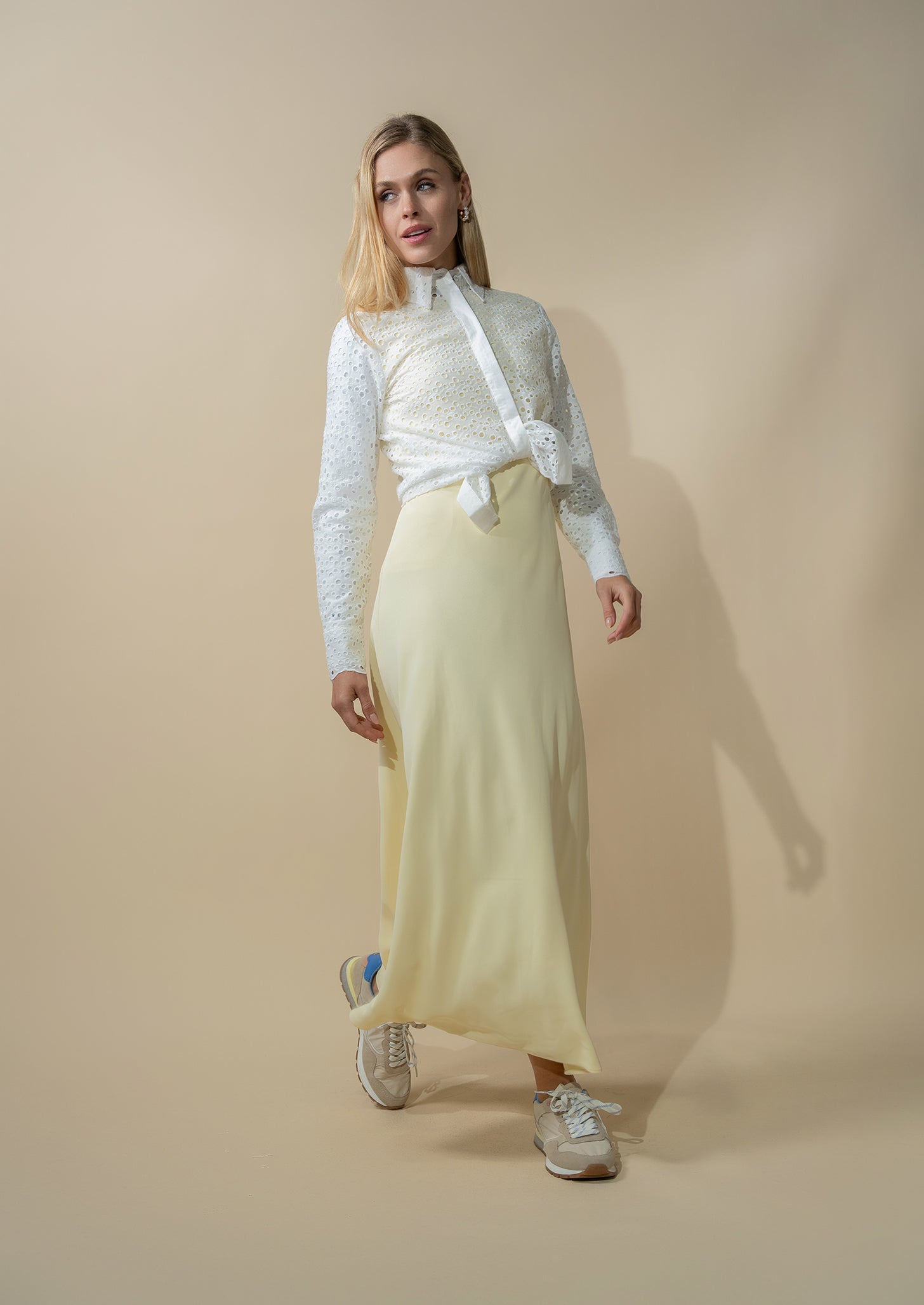 Eyelet Lace Button Down Blouse-White