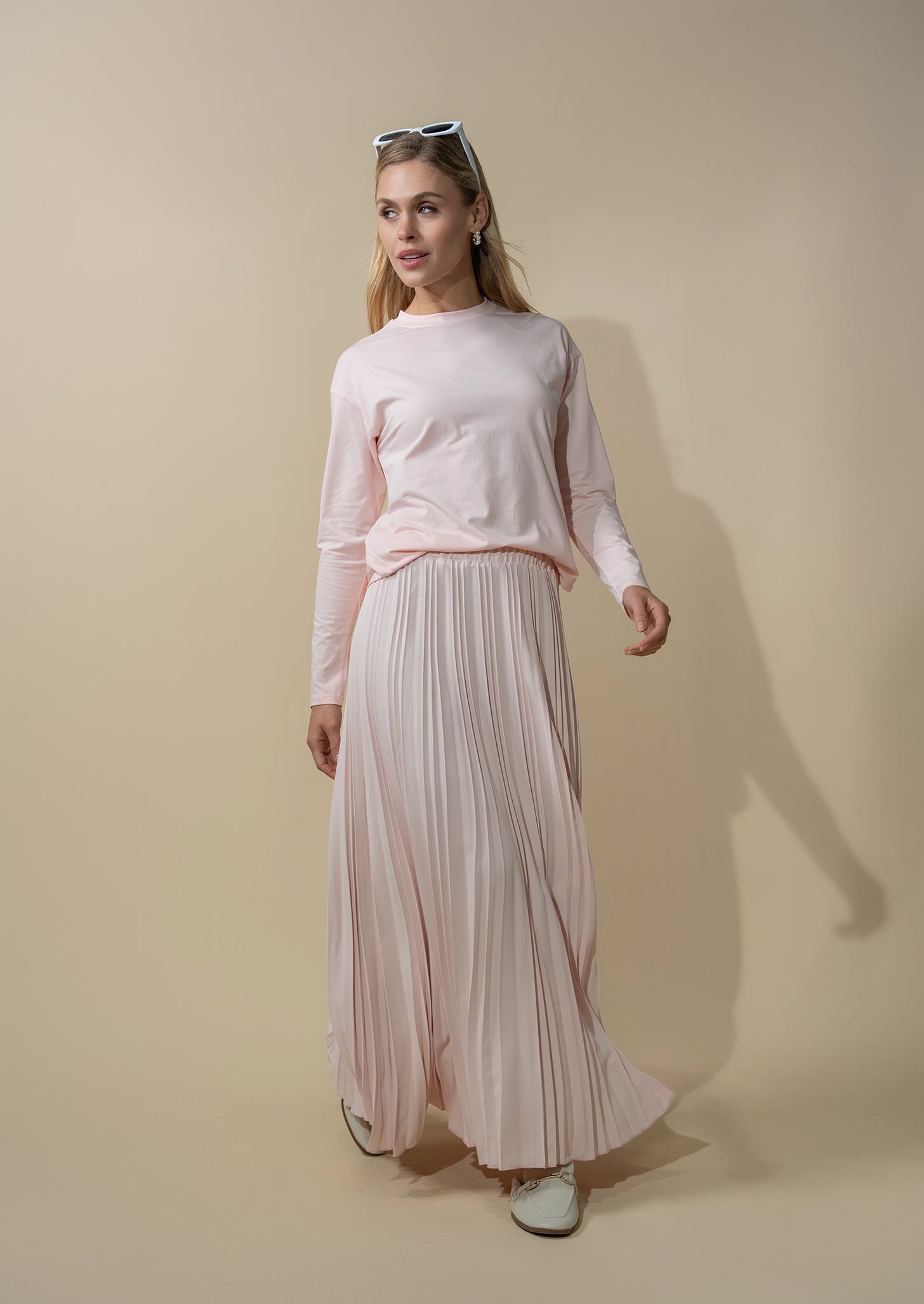 Crepe Pleated Maxi Skirt-Pink
