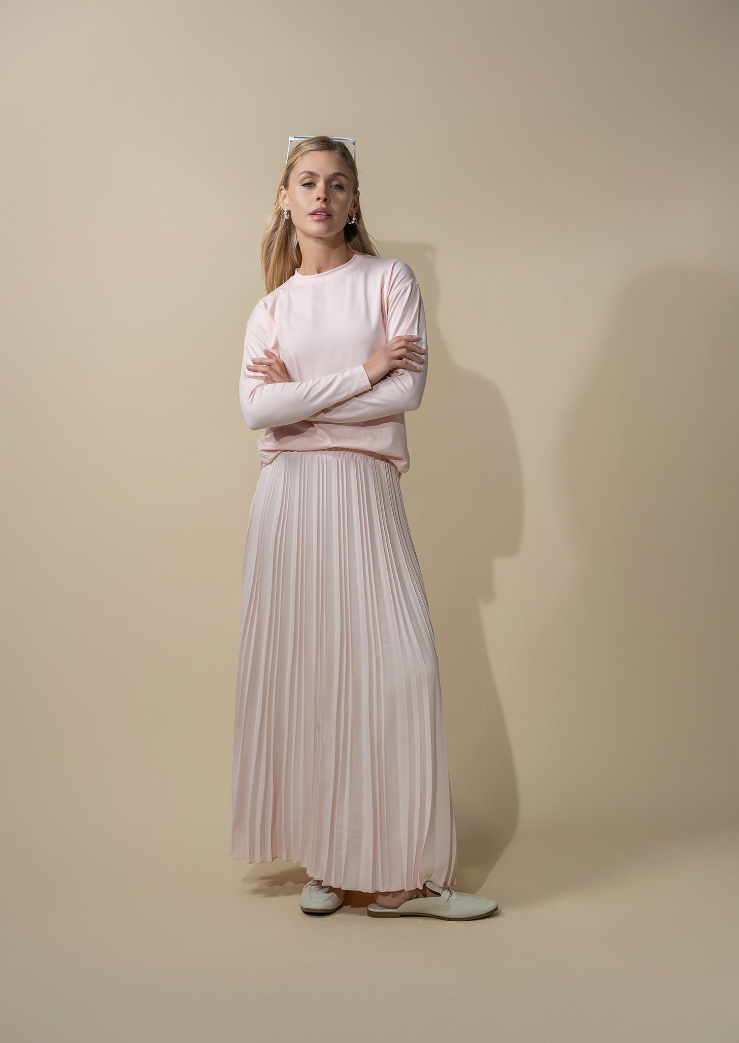 Crepe Pleated Maxi Skirt-Pink