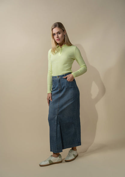 Ribbed Collar T-Shirt-Yellow