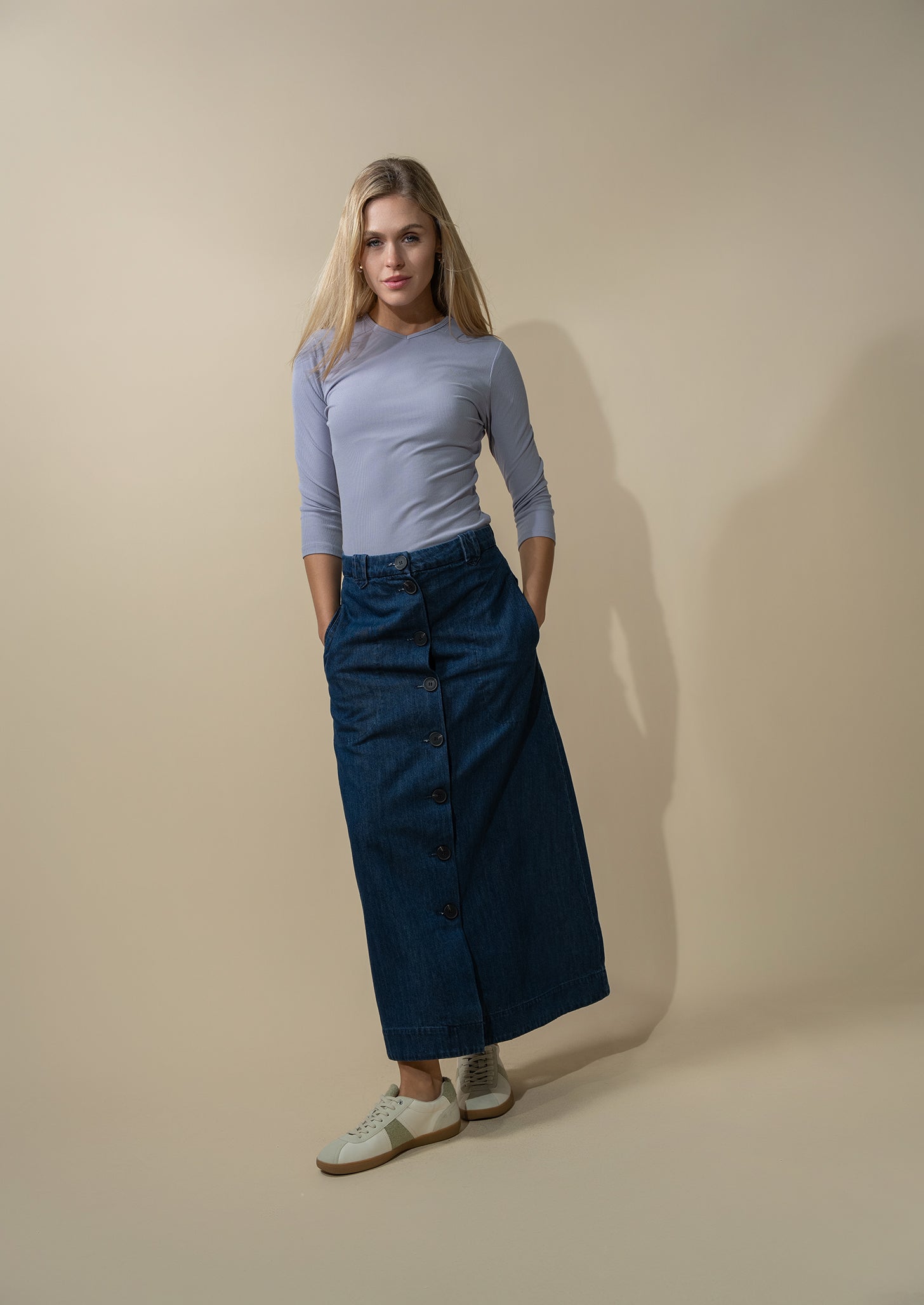A-Line Button Down Pocket Skirt-Navy