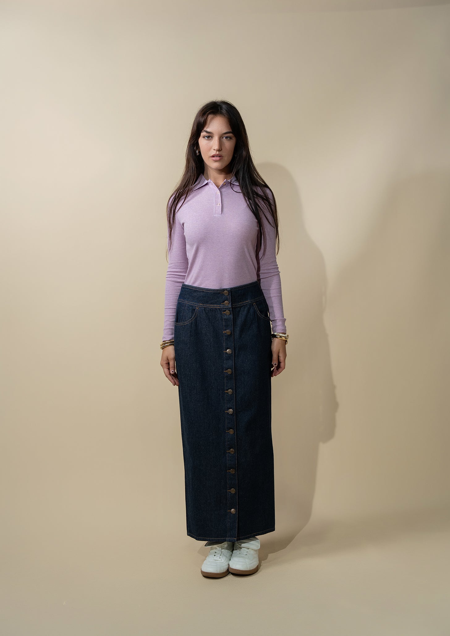 Ribbed Collar T-Shirt-Lavender