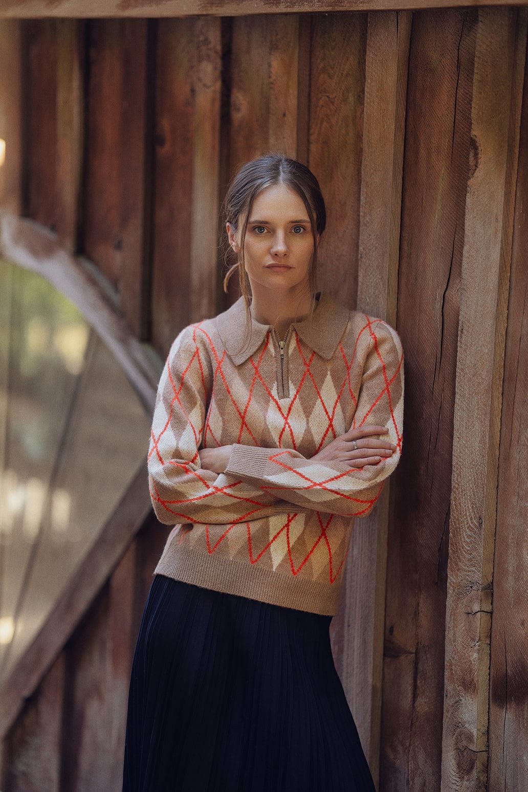 argyle collared sweater-camel - fame on central