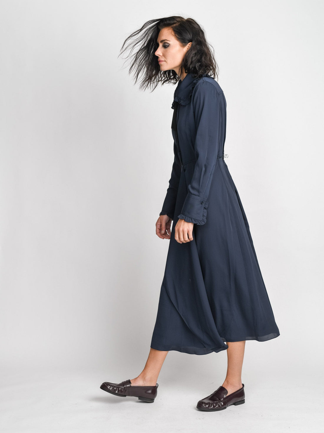 RUFFLE COLLAR DRESS-NAVY