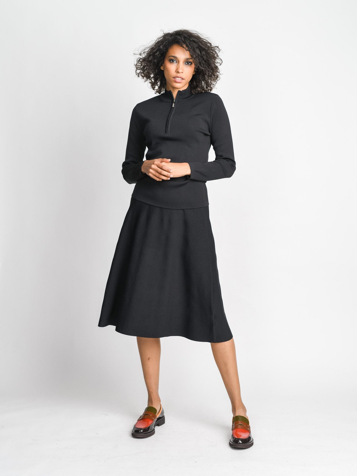 A LINE KNIT SKIRT 26&quot;-BLACK