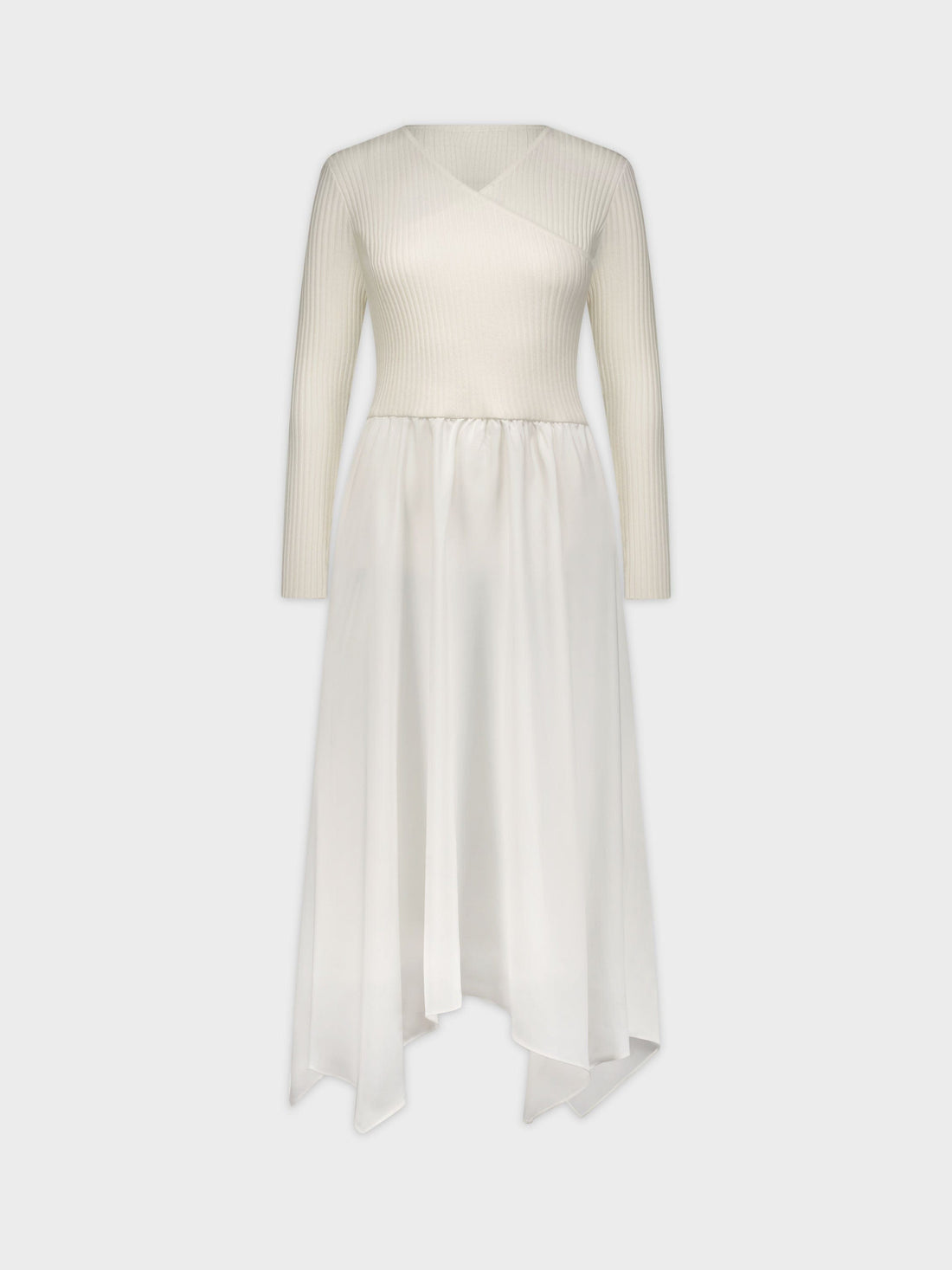 KNIT WRAP TOP DRESS-WHITE