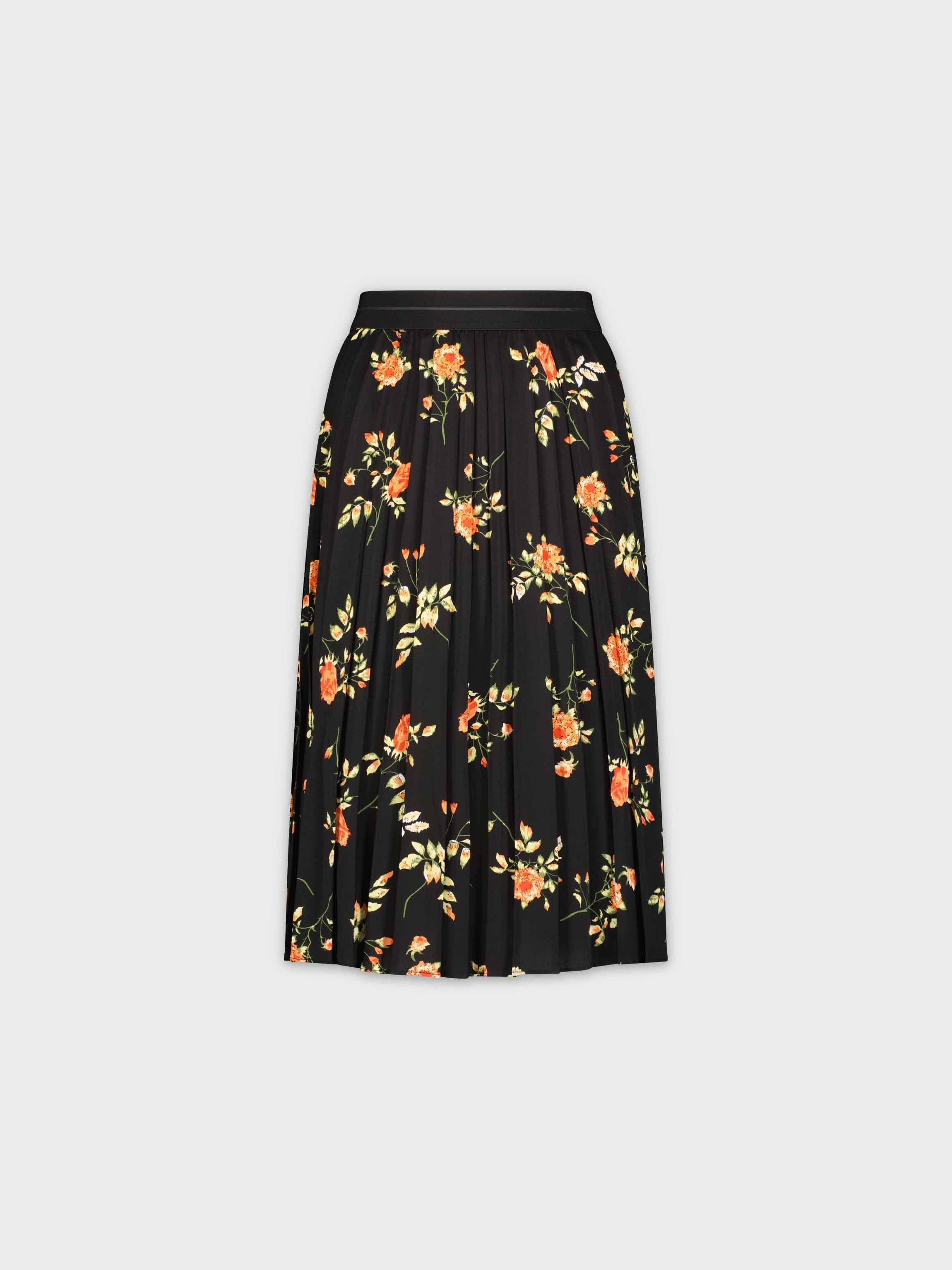 PRINTED PLEATED SKIRT 26&quot;-ORANGE FLORAL