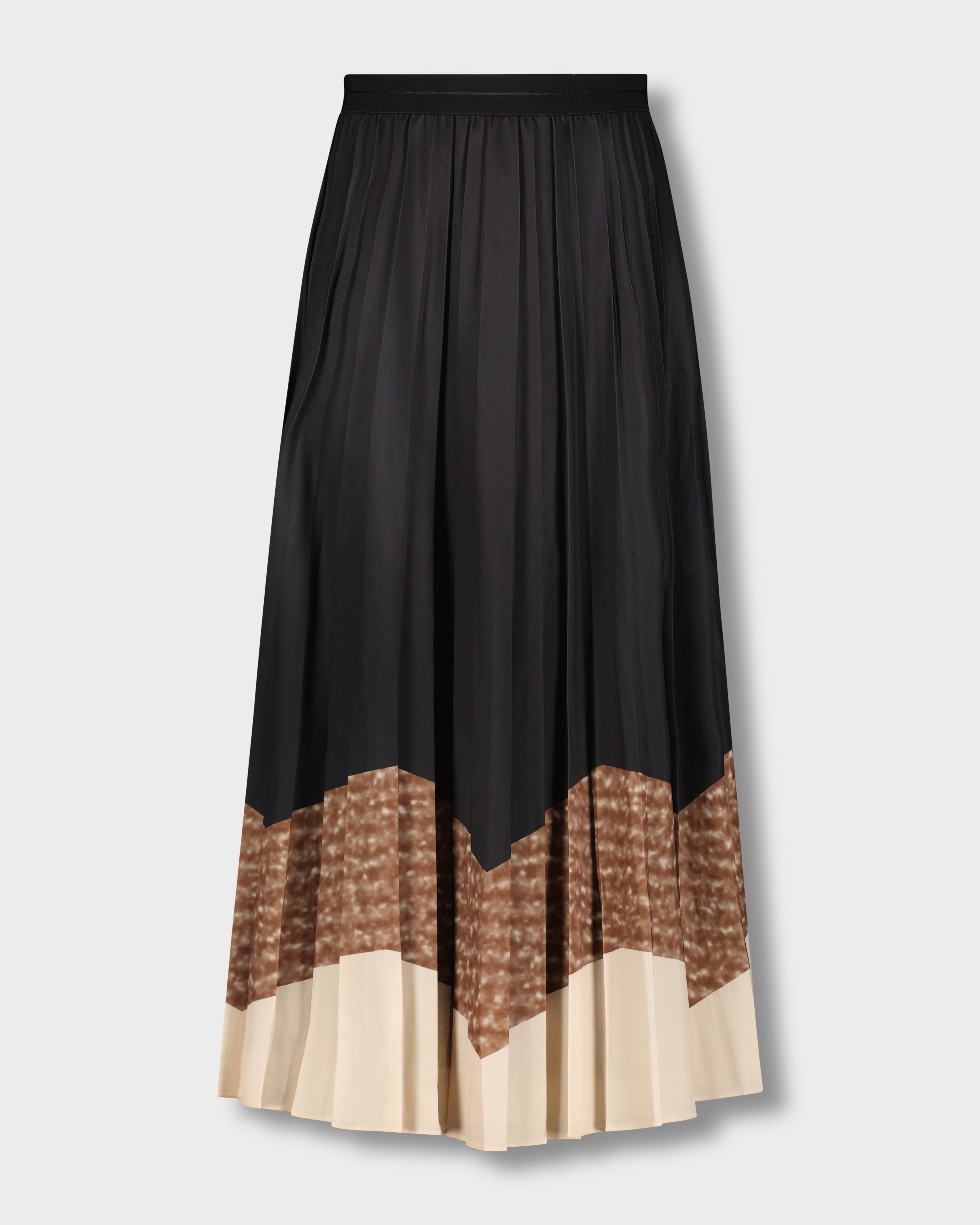 PRINTED PLEATED SKIRT-TAN/CREAM STRIPE