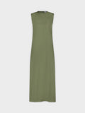 SLEEVELESS SATIN DRESS-OLIVE GREEN