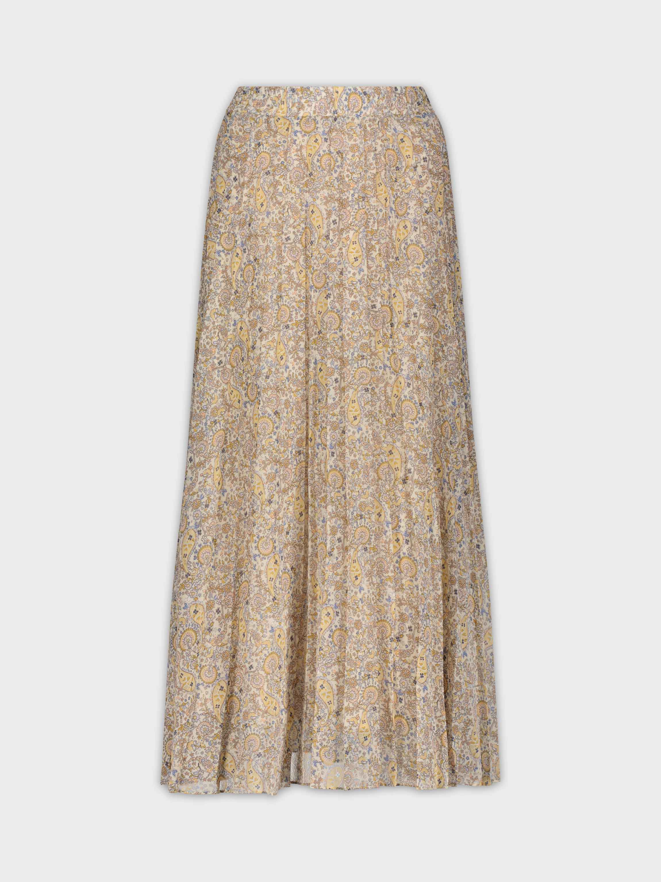 COVERED BAND PLEATED SKIRT 37&quot;-TAN PAISLEY