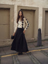 Printed Sweater-Cream with Black Diamond Design