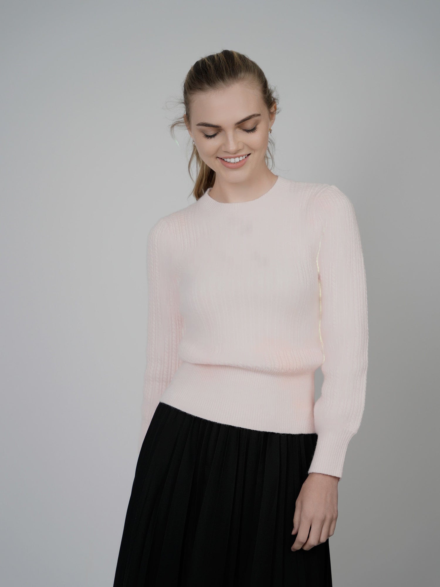 CABLE KNIT SWEATER-PINK