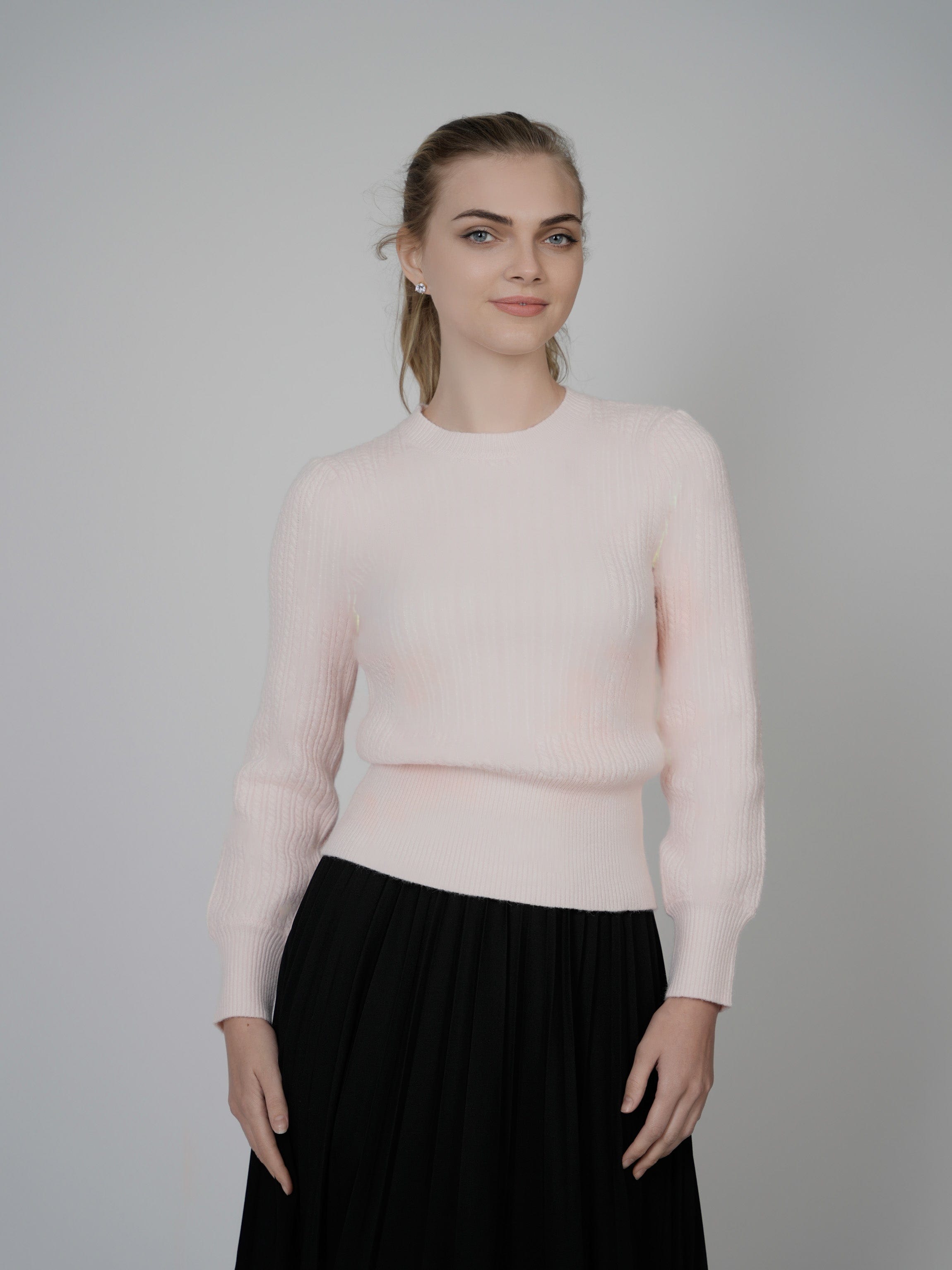 CABLE KNIT SWEATER-PINK