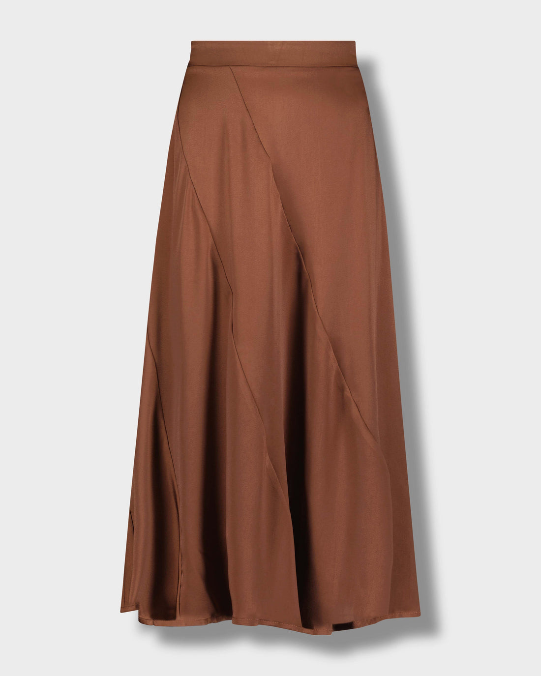 FULL SATIN SKIRT-BROWN