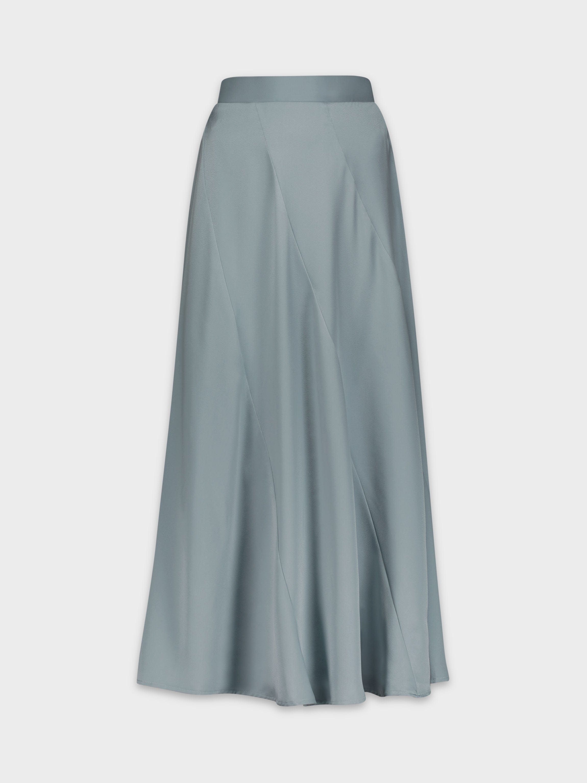 FULL SATIN SKIRT-STEEL BLUE