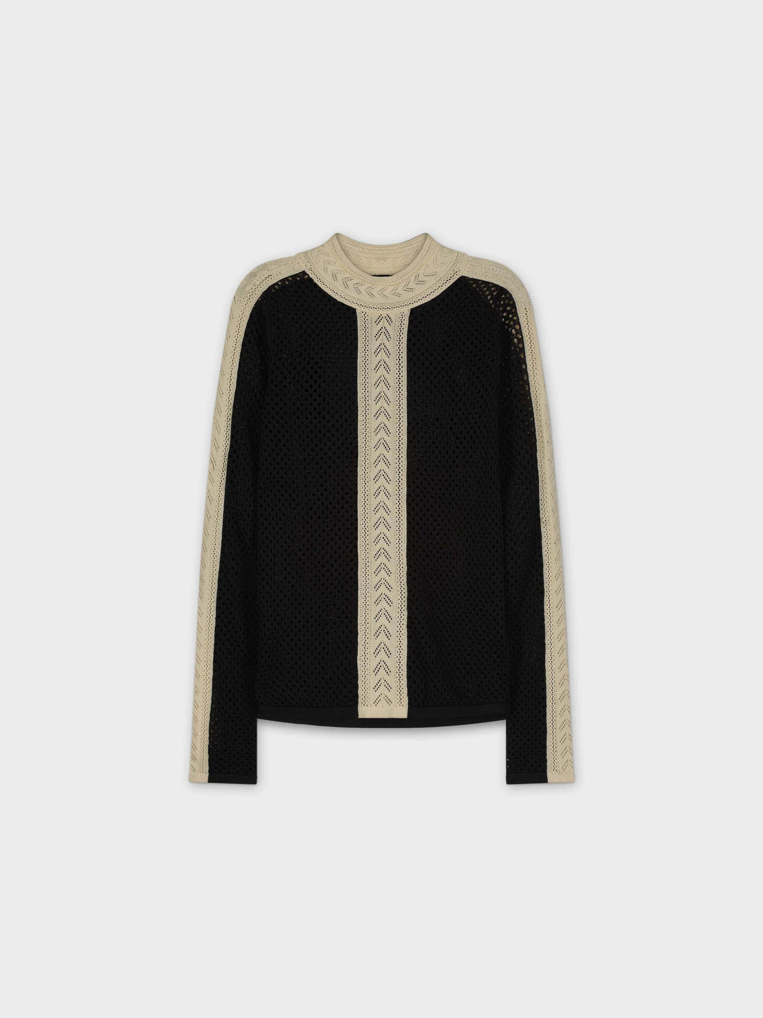 MESH TRIM SWEATER-BLACK/CREAM