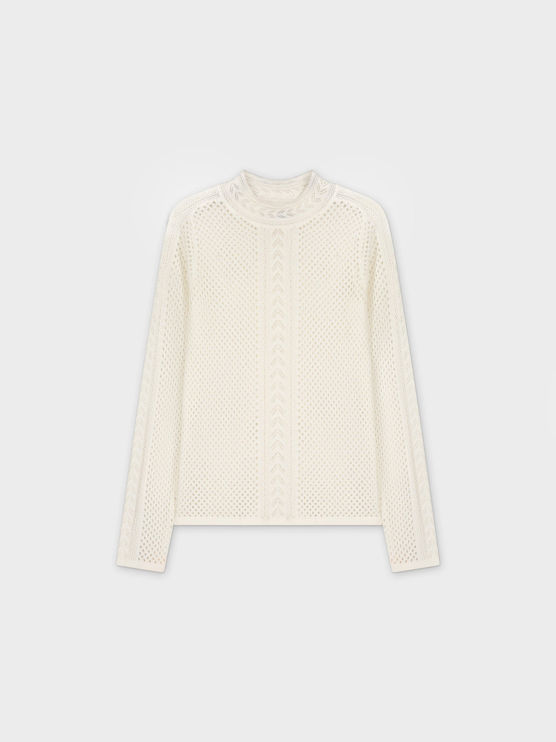 MESH TRIM SWEATER-CREAM