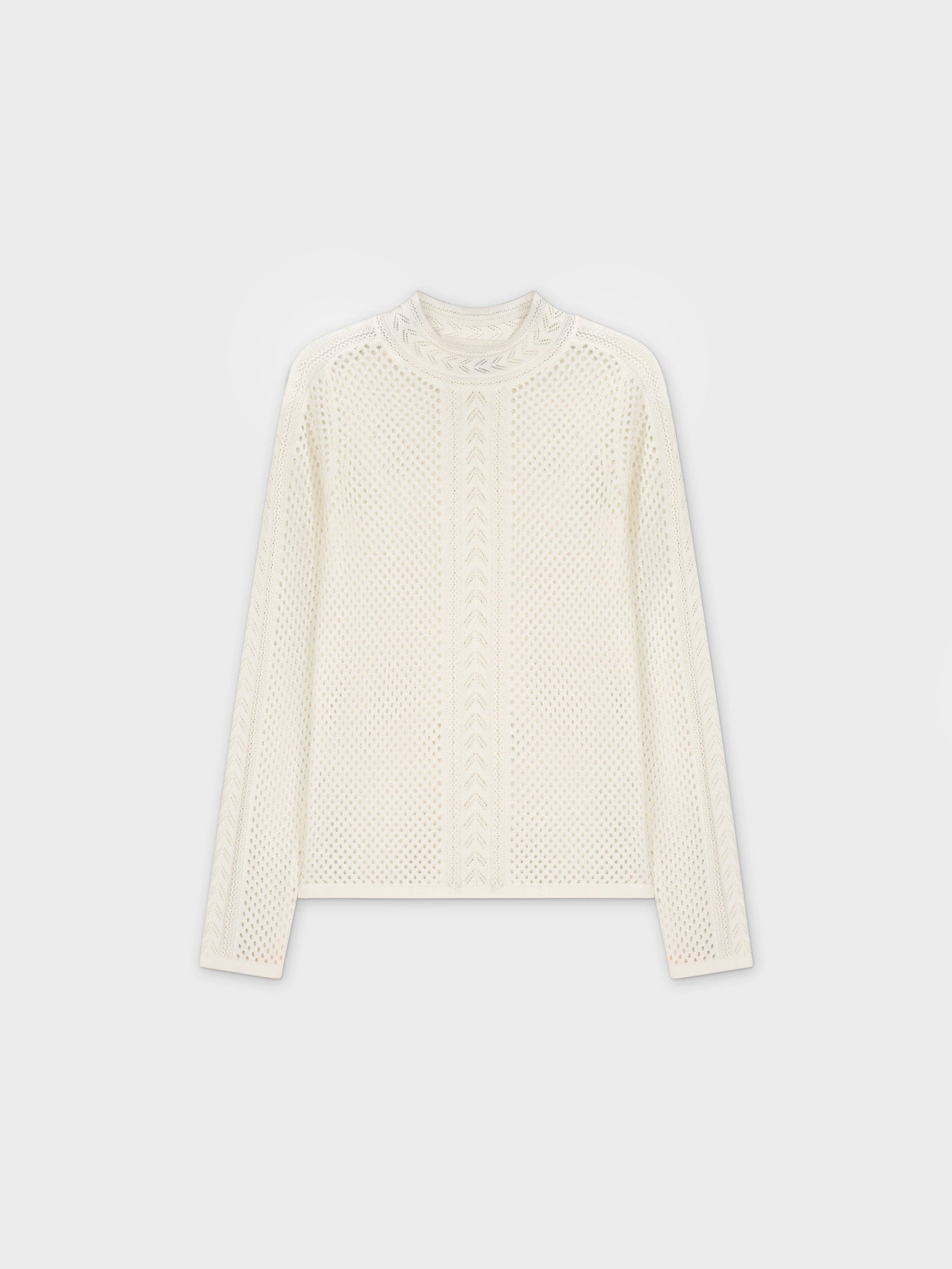 MESH TRIM SWEATER-CREAM