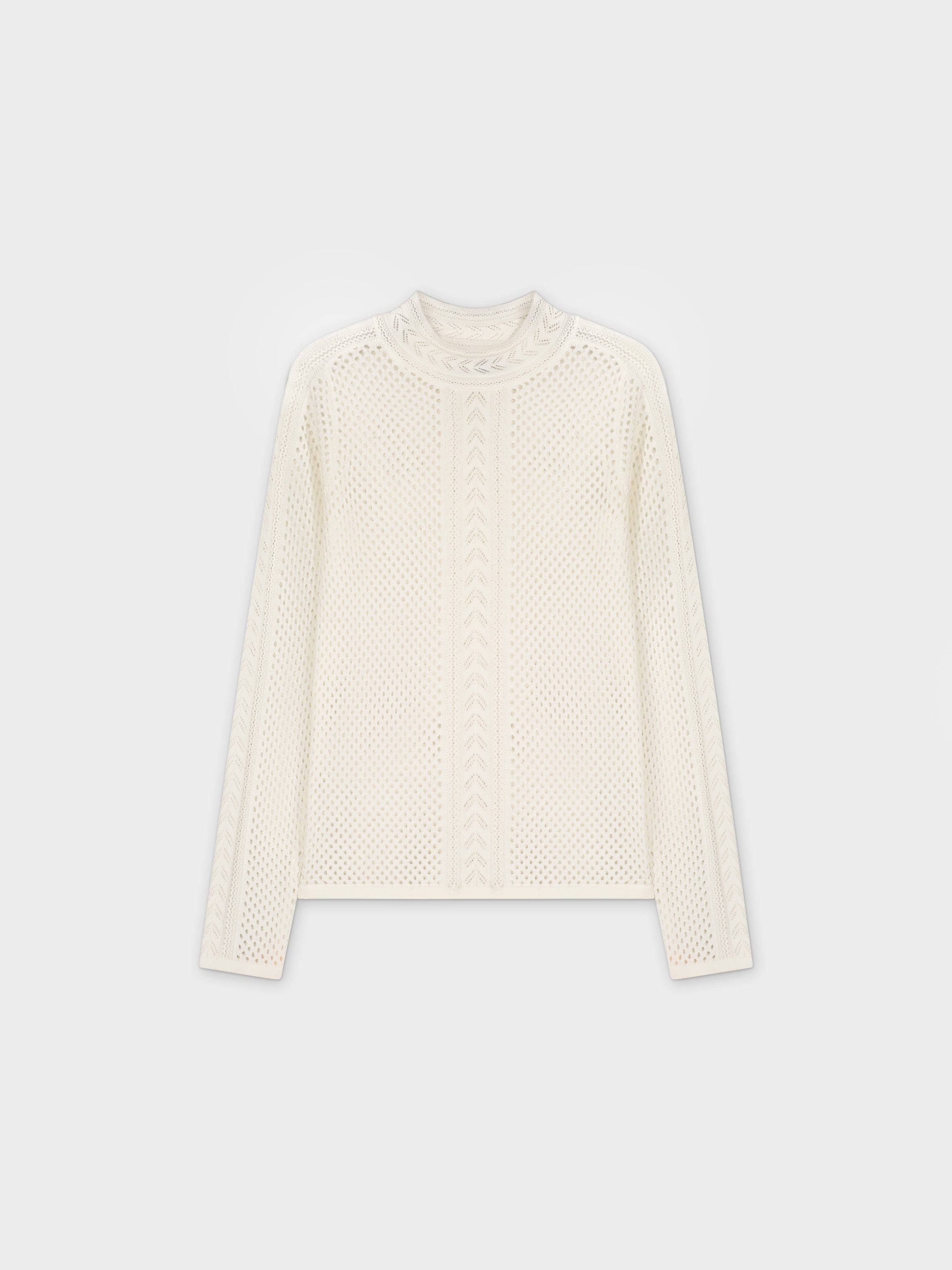 MESH TRIM SWEATER-CREAM