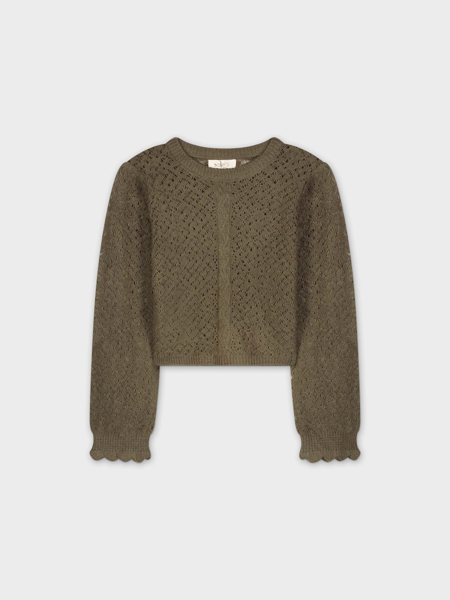 CROCHET CROP SWEATER-OLIVE