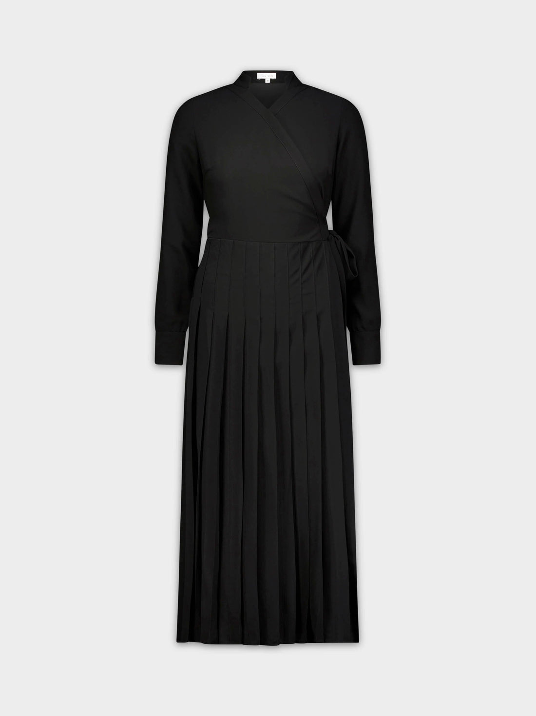 PLEATED WRAP DRESS-BLACK