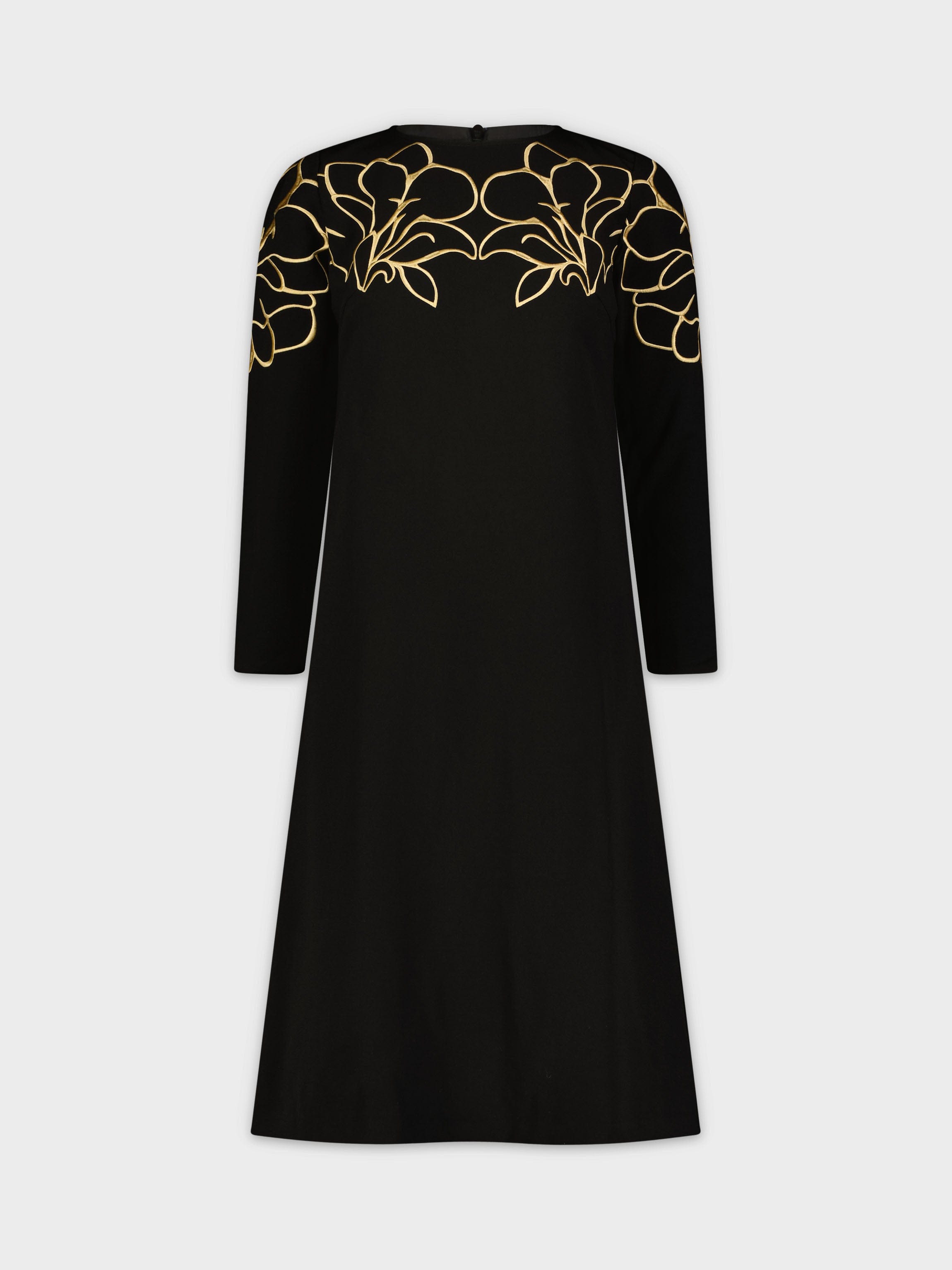 EMBROIDERED SLEEVE DRESS-GOLD FLORAL