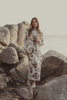 Gathered Neck Straight Maxi Dress- Antique Floral