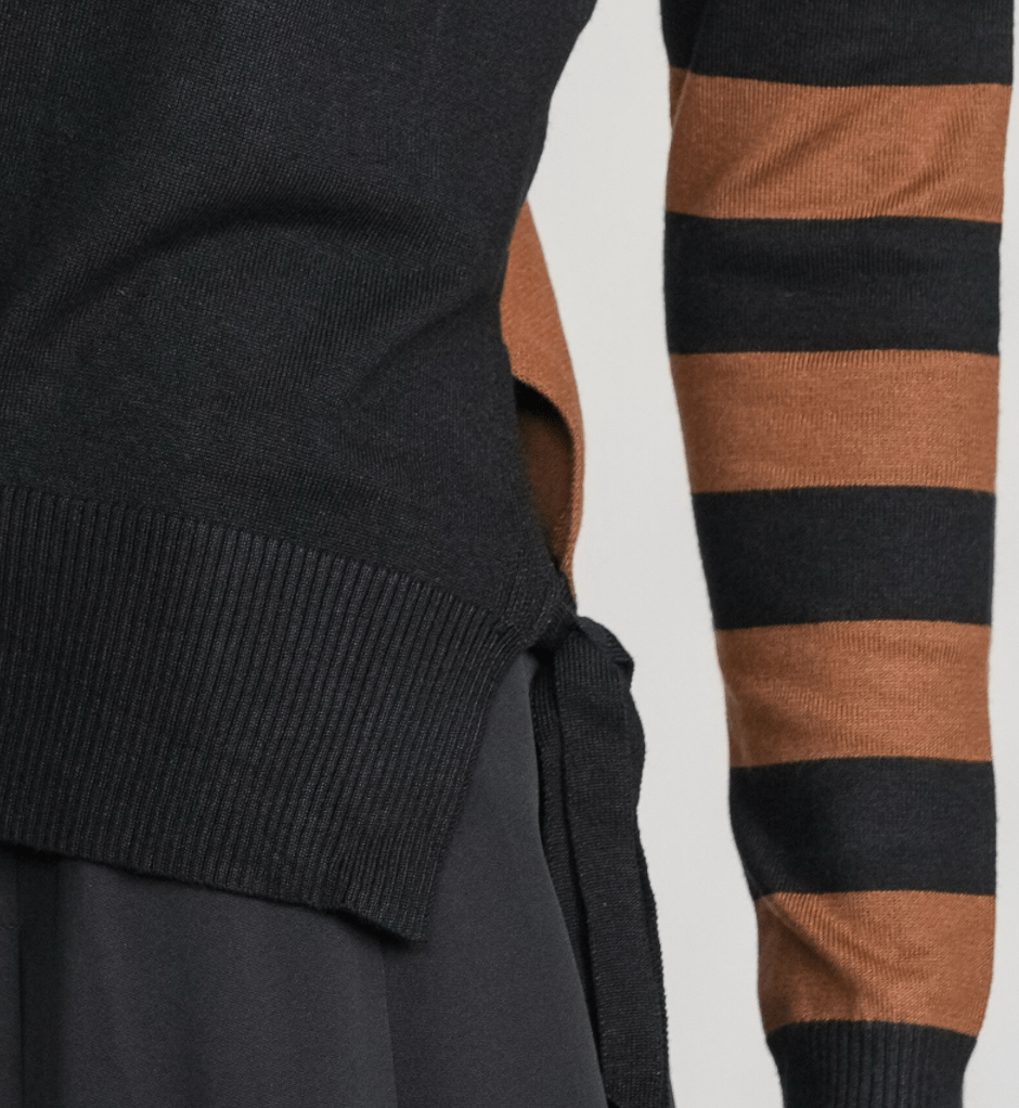 SIDE TIE SWEATER-BLACK/BROWN