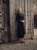 Side Shirred Button Down Knit-Black