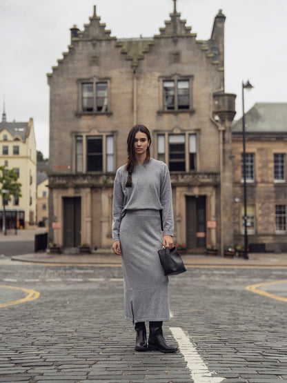 Side Zipper Straight Maxi Skirt-Grey