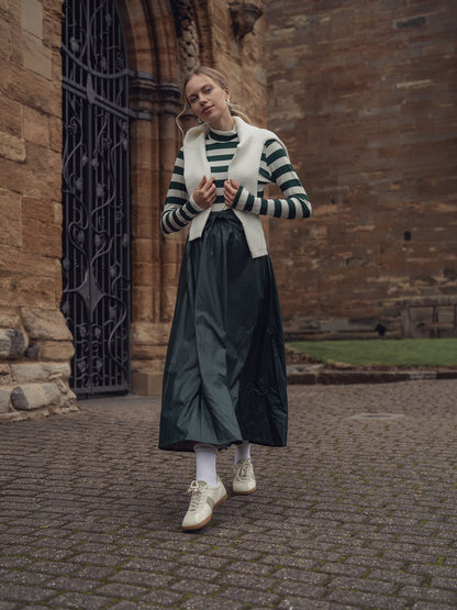 Striped Ribbed Turtleneck-Emerald/Cream