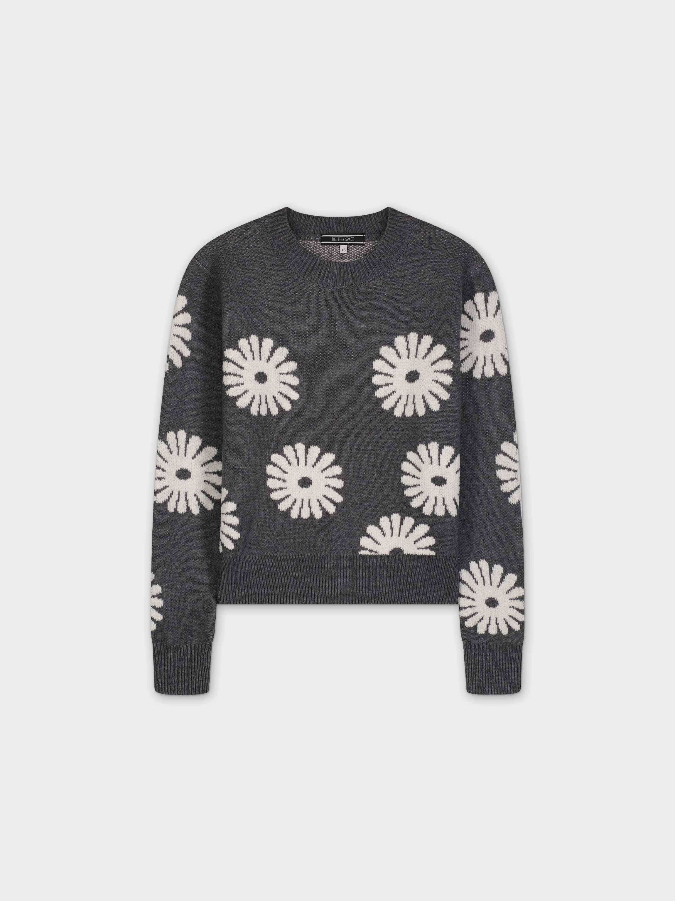 FLOWER POP SWEATER-GREY/WHITE