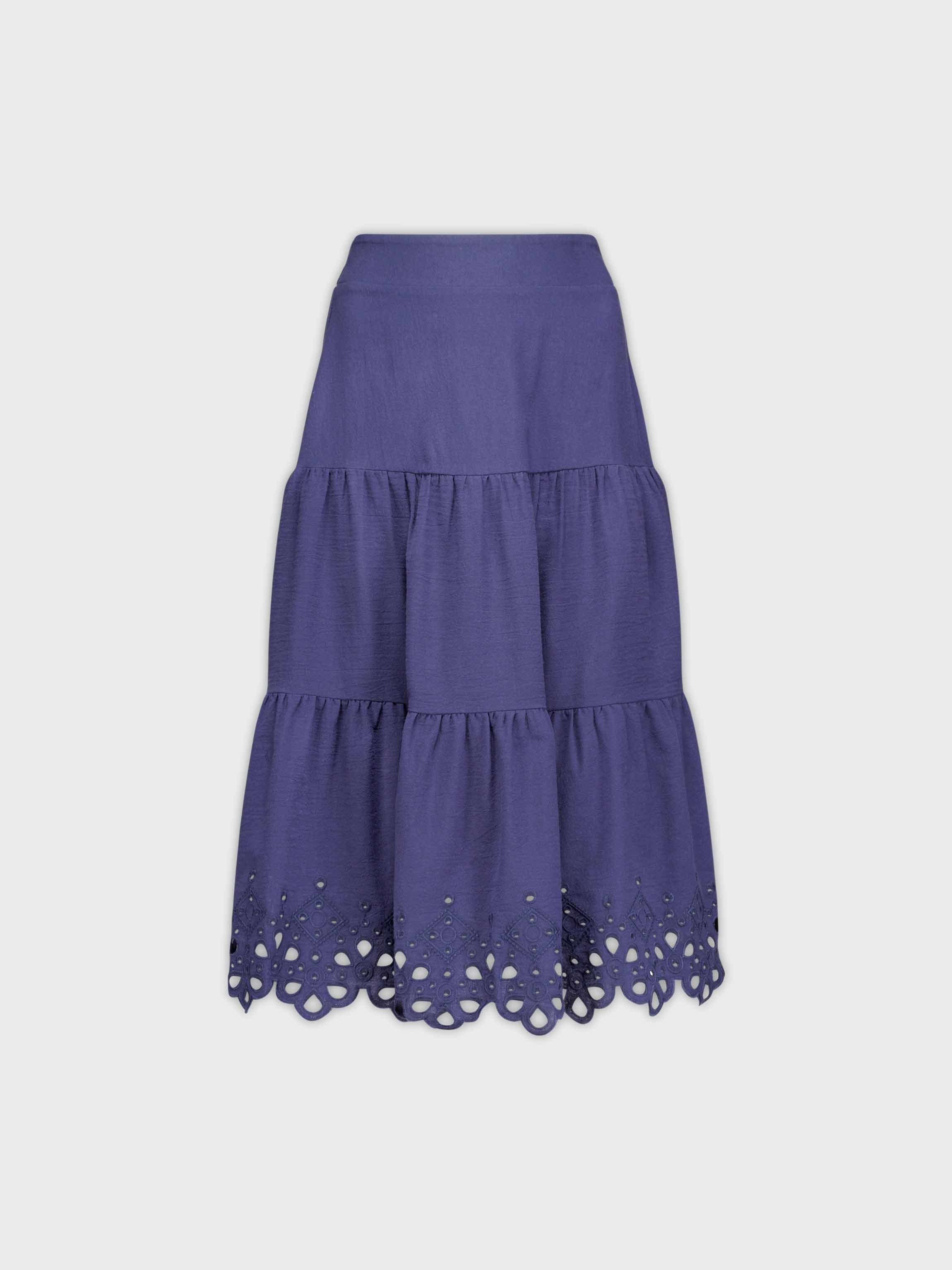 FLOWER CUT OUT SKIRT-NAVY