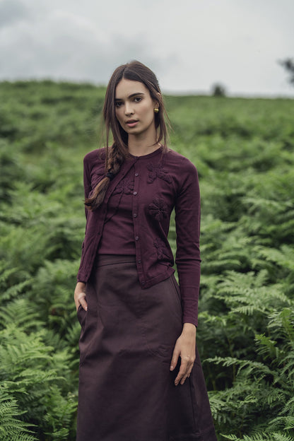 Crochet Puff Flower Sweater Set-Plum