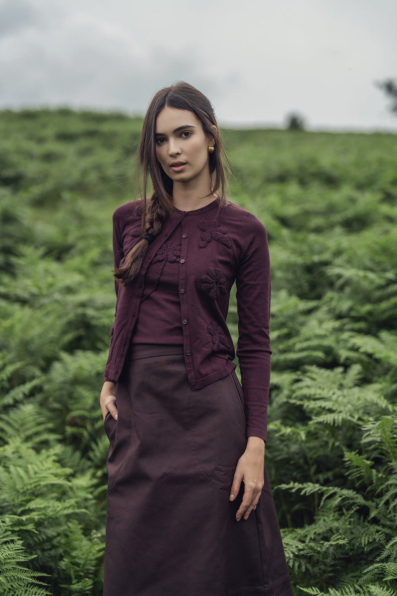 Crochet Puff Flower Sweater Set-Plum