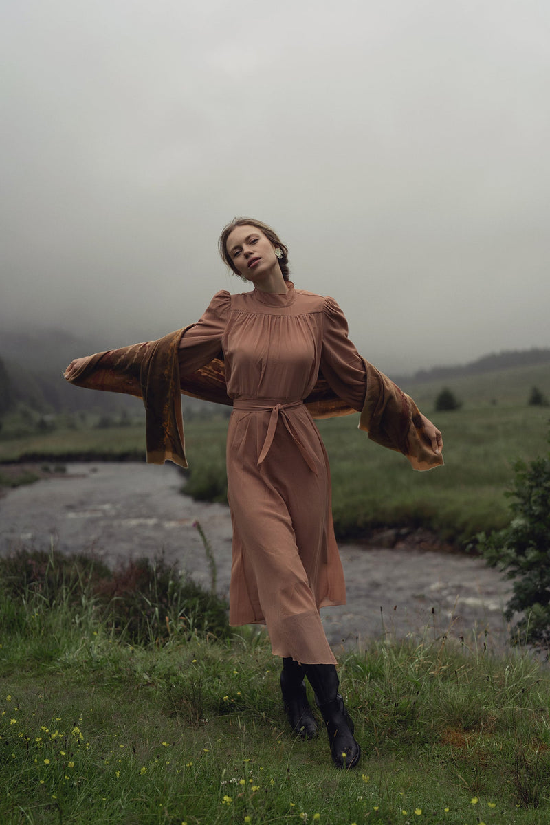 Asymmetrical Bottom Belted Dress-Mocha