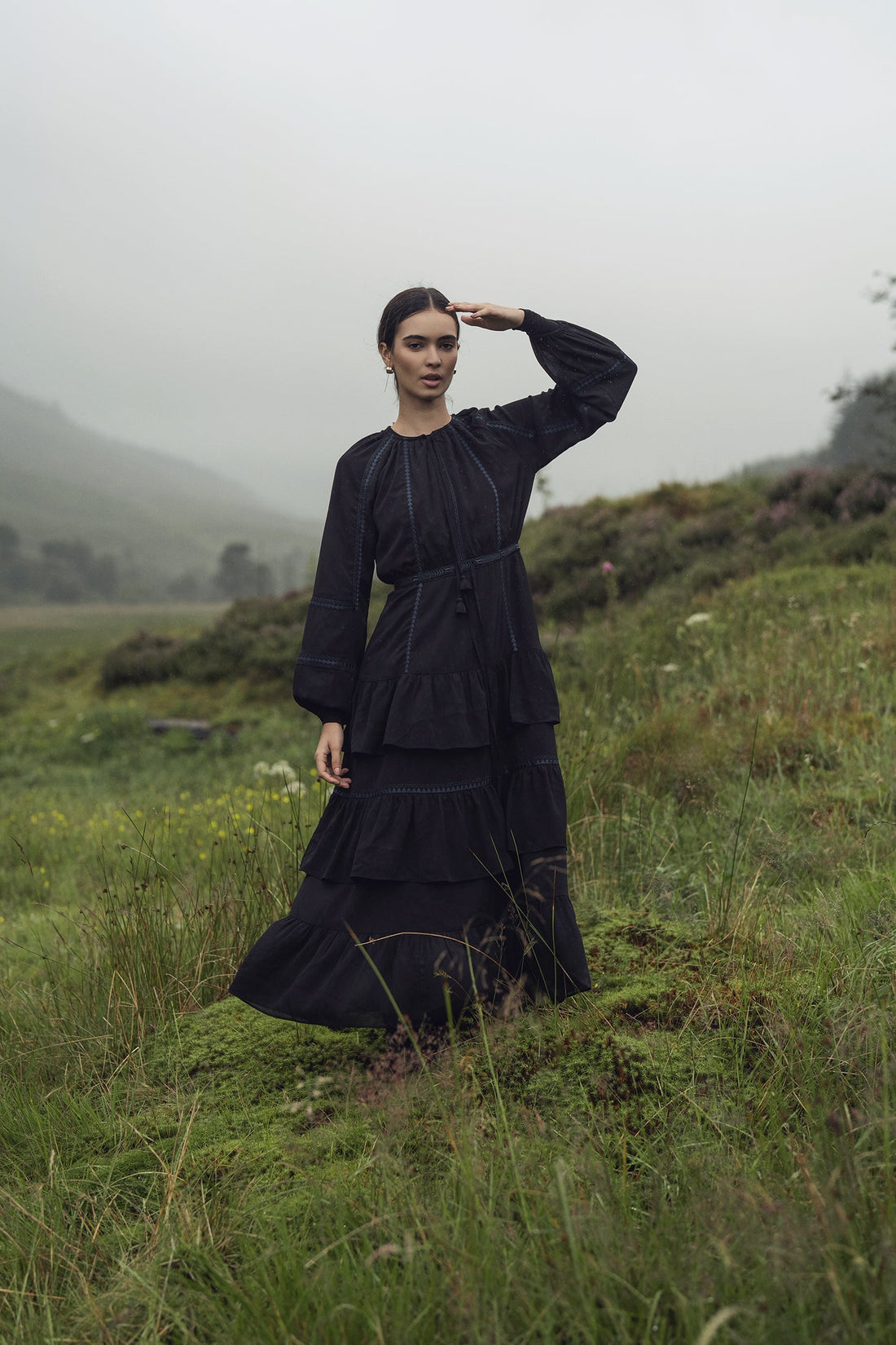 Tiered Dress-Black/Navy