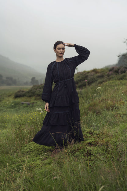 Tiered Dress-Black/Navy