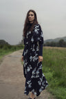 Flutter Sleeve Wrap Dress-Blue Flower