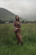 Faux Leather Seamed Jumper-Brown