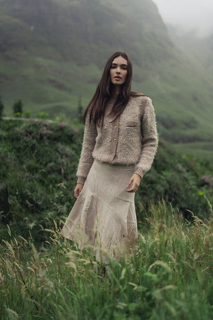 Ribbed Knit Mohair Cardigan Jacket-Camel