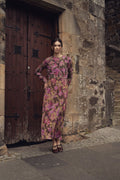 A-Line V Neck Slip Dress-Brown/Pink Floral