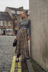 Covered Band Pleated Skirt-Pastel Plaid