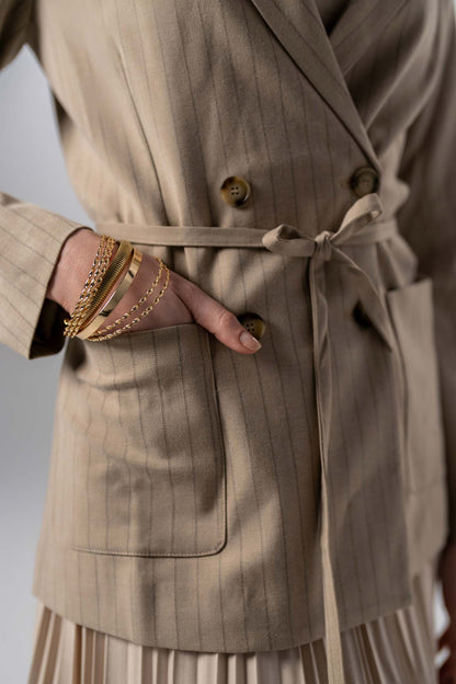 Double Breasted Pinstripe Jacket-Brown