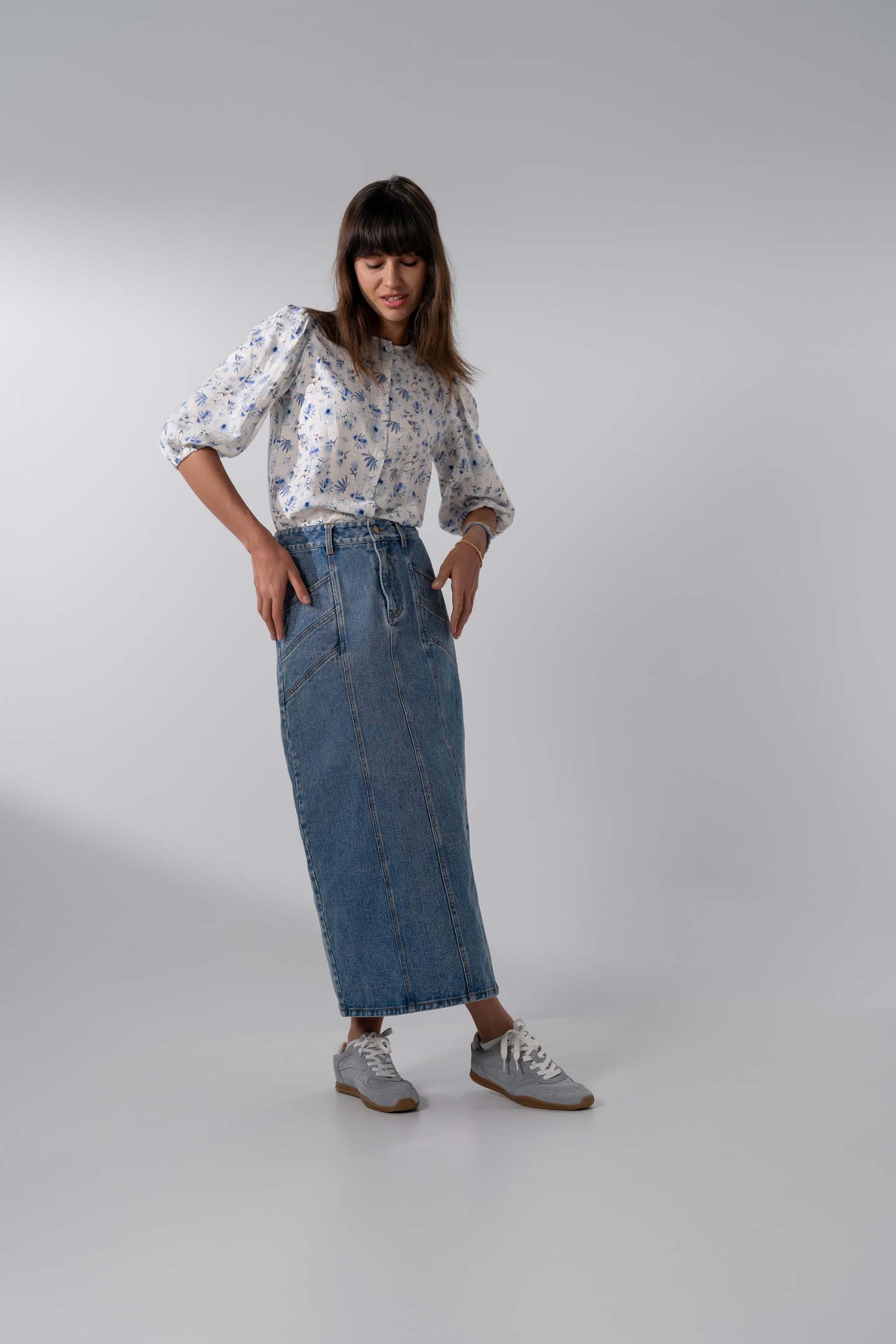 Puff Sleeve Button Down Blouse-Poppy Blue