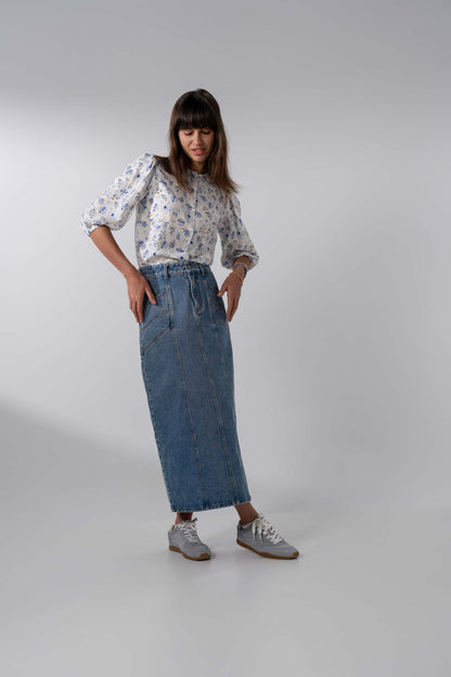 Puff Sleeve Button Down Blouse-Poppy Blue